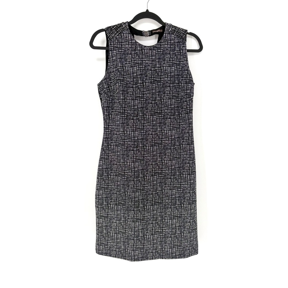J.McLaughlin Sheath Dress Grid Print S Black White Professional Corporate Shift